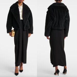 $2650 MaxMara Black Teddy Bear Short Oggeri Alpaca Coat size 8/FR 40